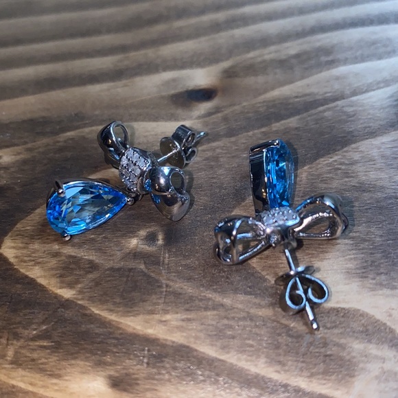 Blue Bow Teardrop Earrings - Picture 4 of 4